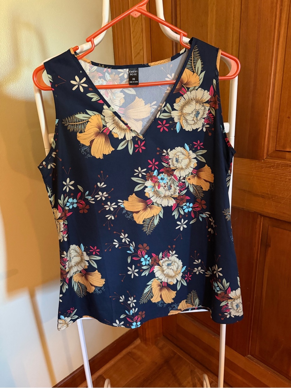 SHEIN Navy Floral V-Neck Camisole with Yellow and Pink Blooms